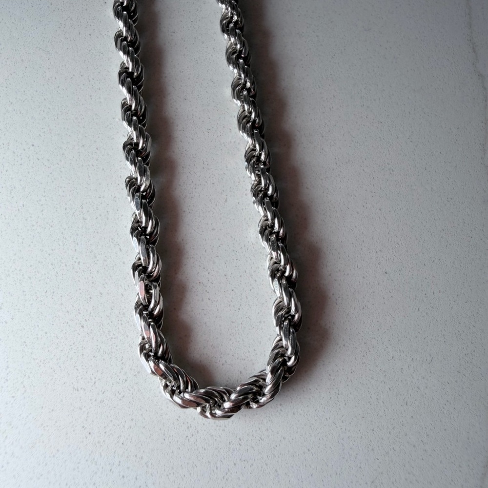 Silver Rope Chain Diamond Cut 925 Italy - Picture 6 of 6